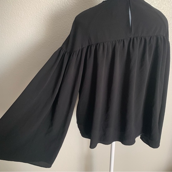 H&M Womens Black Loose fitting Flowy Studded Semi Sheer Long Bell sleeve Blouse - Picture 5 of 9